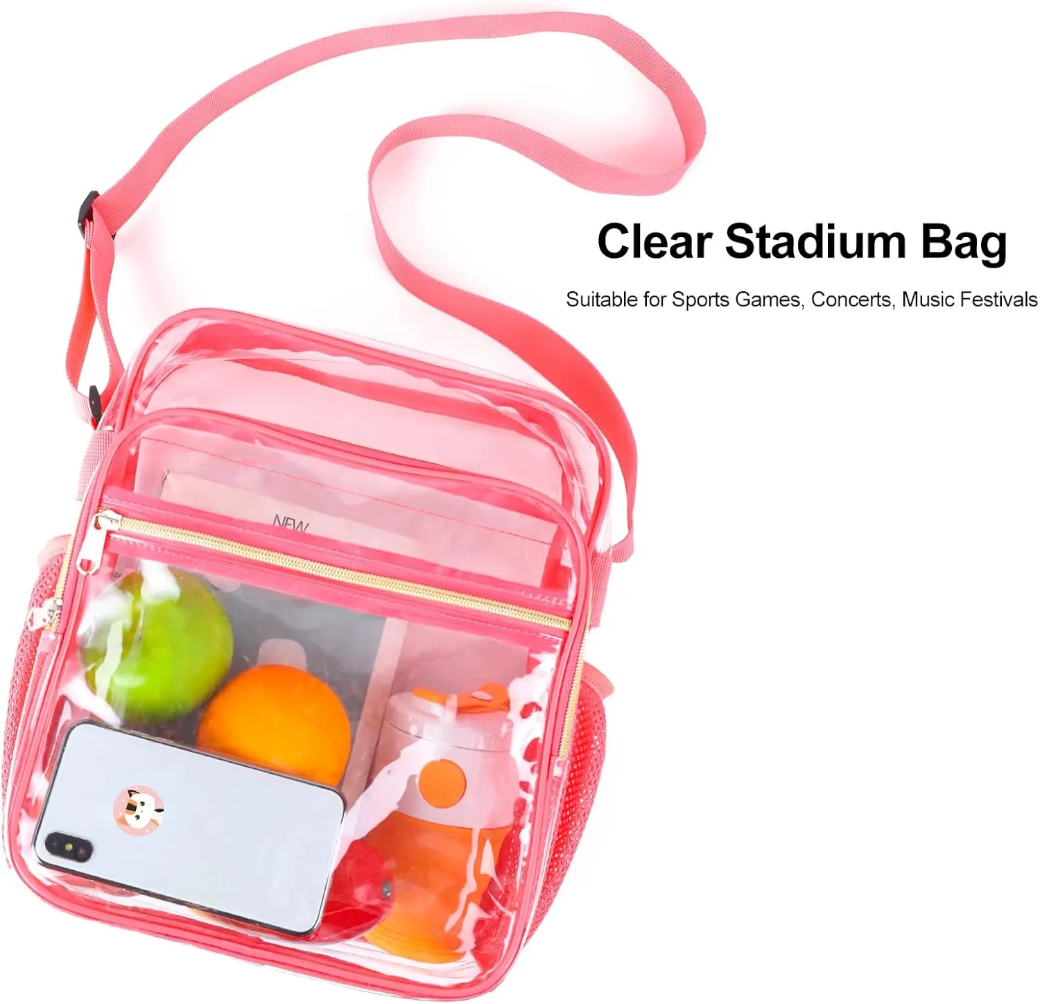 Clear Bag Stadium Approved, Clear Crossbody Messenger Shoulder Bag with Adjustable Strap for Concerts, Sports Events