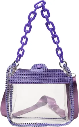 Clear Chain Evening Clutch Bag Stadium Approved Rhinestone Handbag Shoulder Bag Jelly Purse