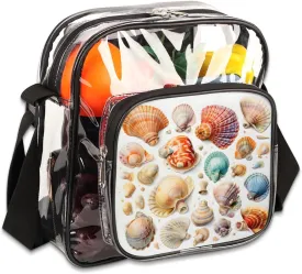 Clear Crossbody Bag Stadium Approved Sea Shell Conch Transparent Bag for Festivals, Sports Events, Concerts,Beach Bag for Women Men Seashell Clear Purse with Front Pocket Messenger Bag
