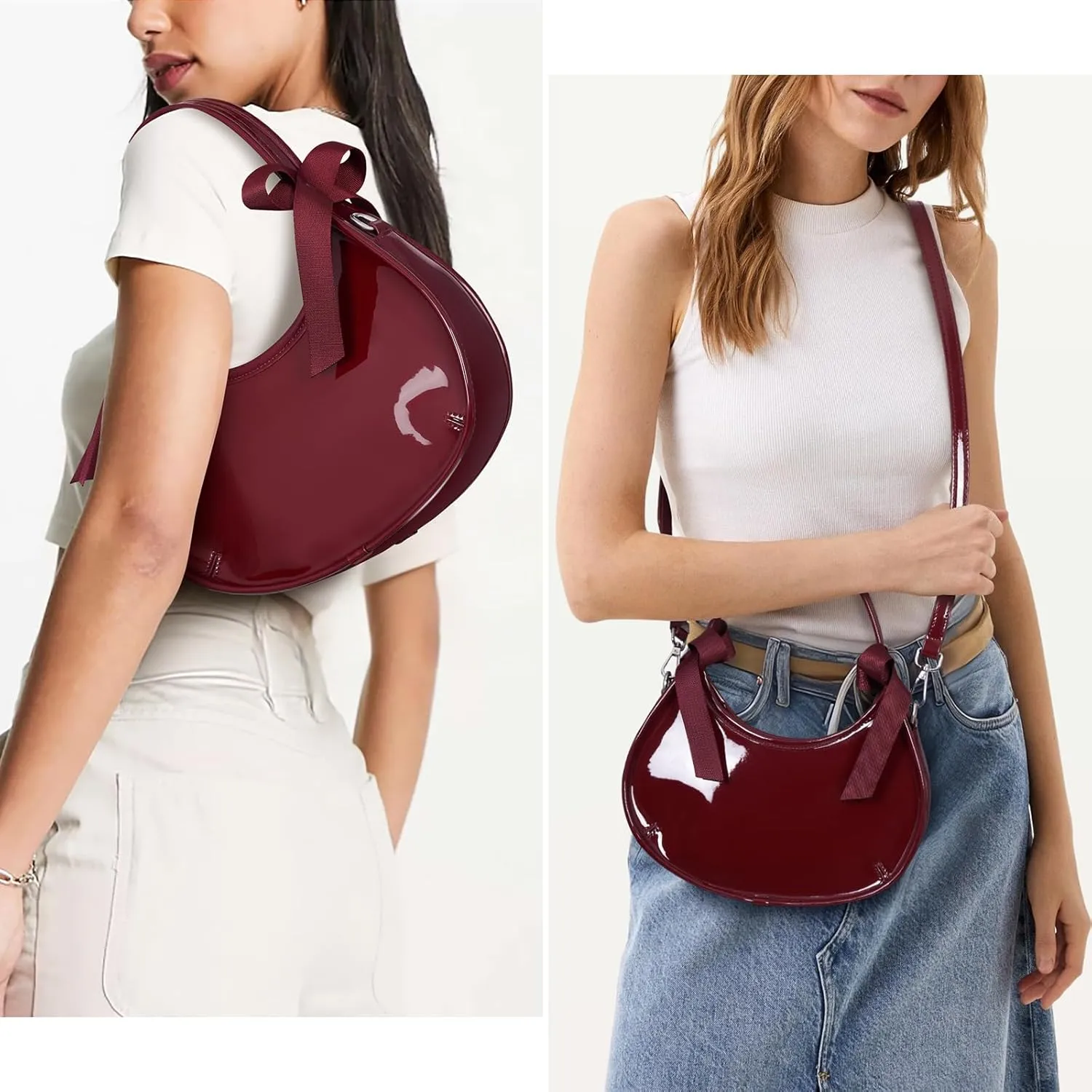 Clutch Purse for Women Crossbody Top Handle Bag Small Y2k Hobo Handbag Coquette Bow Purse Patent Leather Tote Purse
