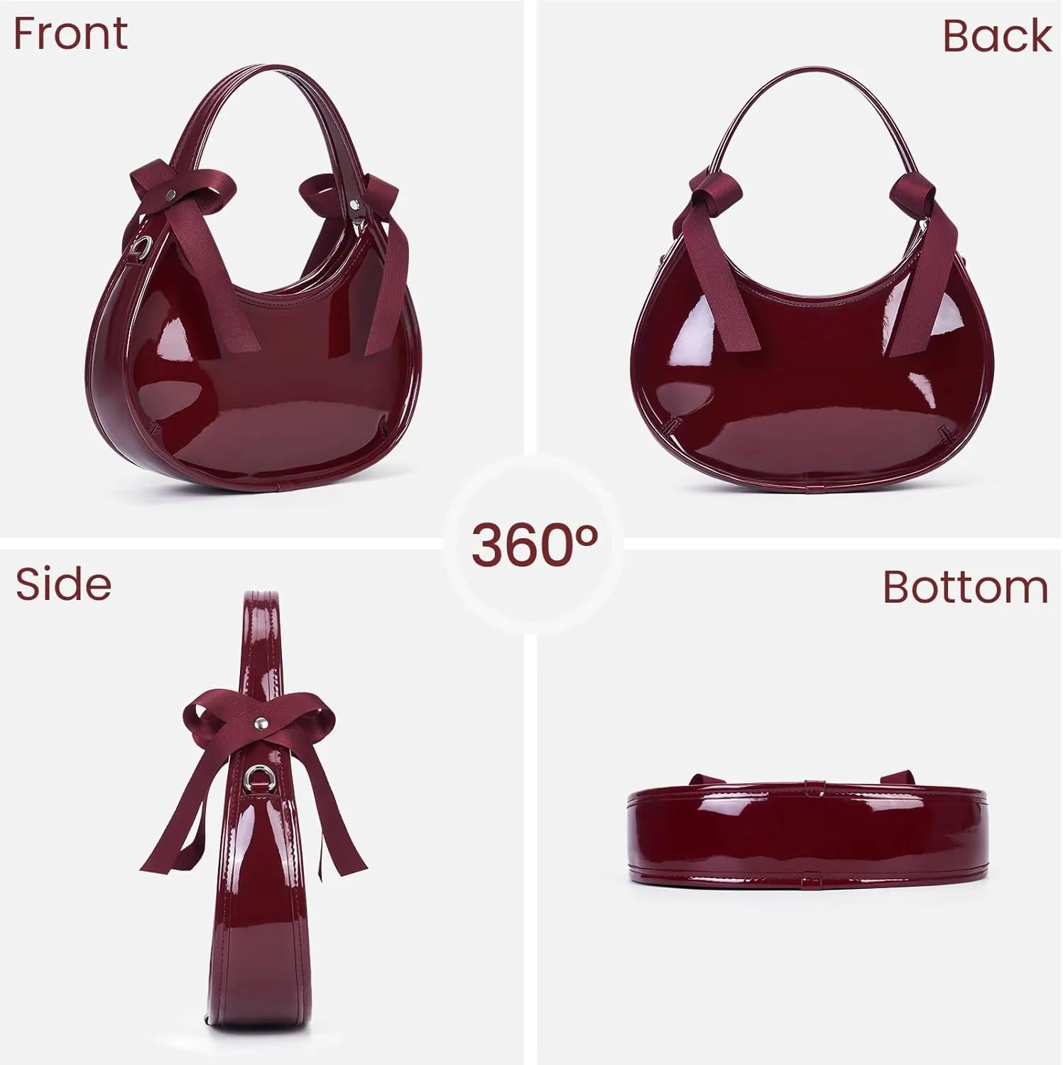 Clutch Purse for Women Crossbody Top Handle Bag Small Y2k Hobo Handbag Coquette Bow Purse Patent Leather Tote Purse