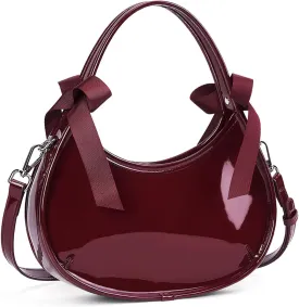 Clutch Purse for Women Crossbody Top Handle Bag Small Y2k Hobo Handbag Coquette Bow Purse Patent Leather Tote Purse