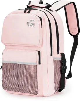 College Laptop Backpack, 17 inch Carry on Backpack Flight Approved. Large Capacity Design Can Accommodate ipad, Travel Clothes and Daily Books. 8 Pockets, Items Placed Randomly. Pink