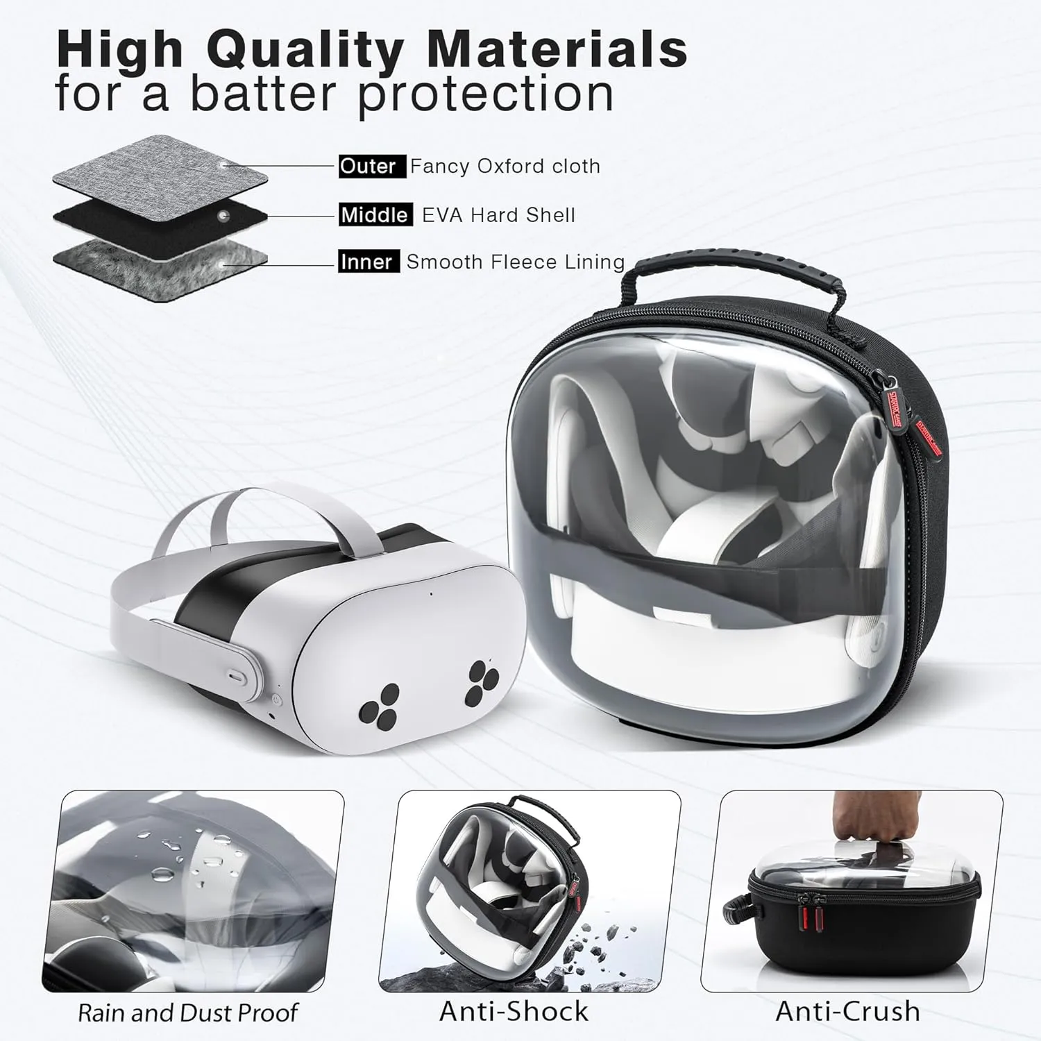 Compact Space Carrying Case for Quest 3S / Quest 3 / Quest 2, Transparent Lid Case for Meta Quest2, VR Bag for Oculus Quest3 Controller Grips, Adapter Accessories