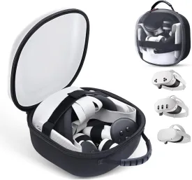 Compact Space Carrying Case for Quest 3S / Quest 3 / Quest 2, Transparent Lid Case for Meta Quest2, VR Bag for Oculus Quest3 Controller Grips, Adapter Accessories