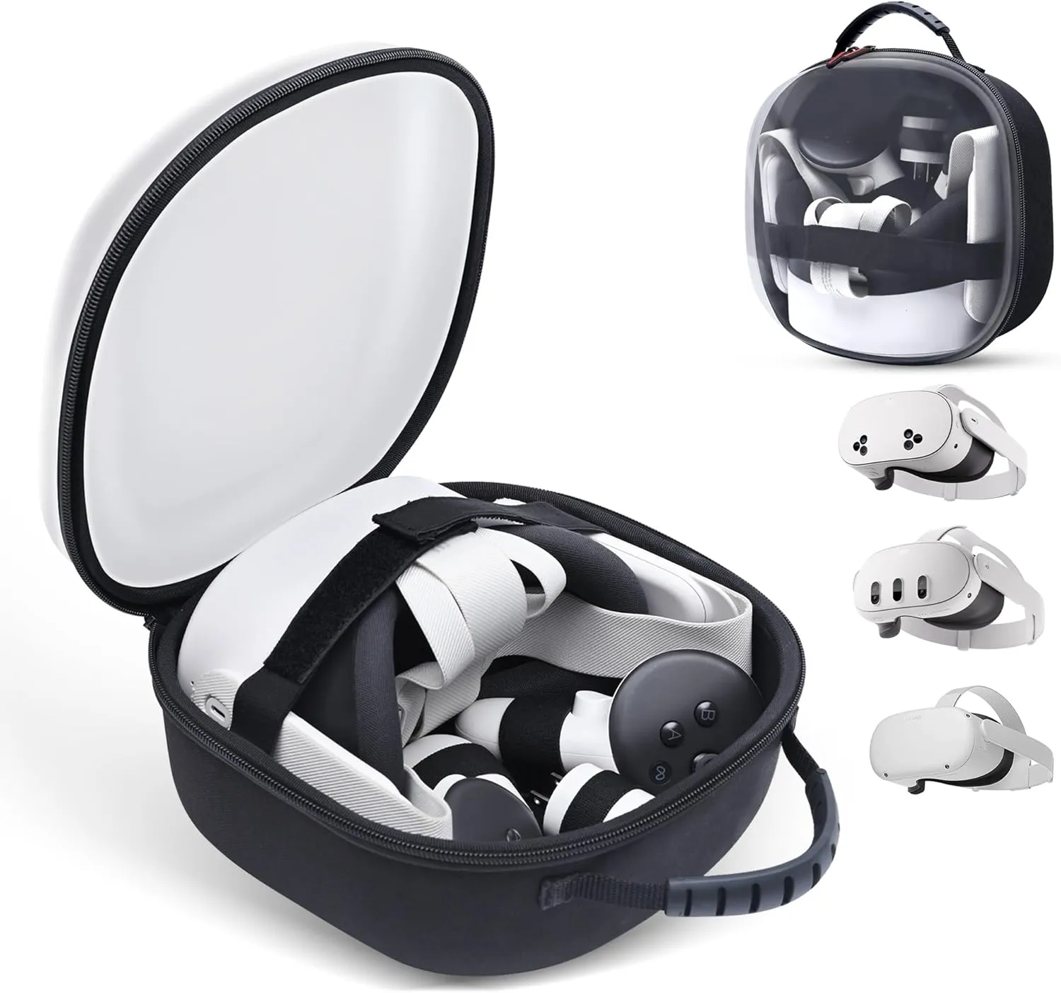 Compact Space Carrying Case for Quest 3S / Quest 3 / Quest 2, Transparent Lid Case for Meta Quest2, VR Bag for Oculus Quest3 Controller Grips, Adapter Accessories