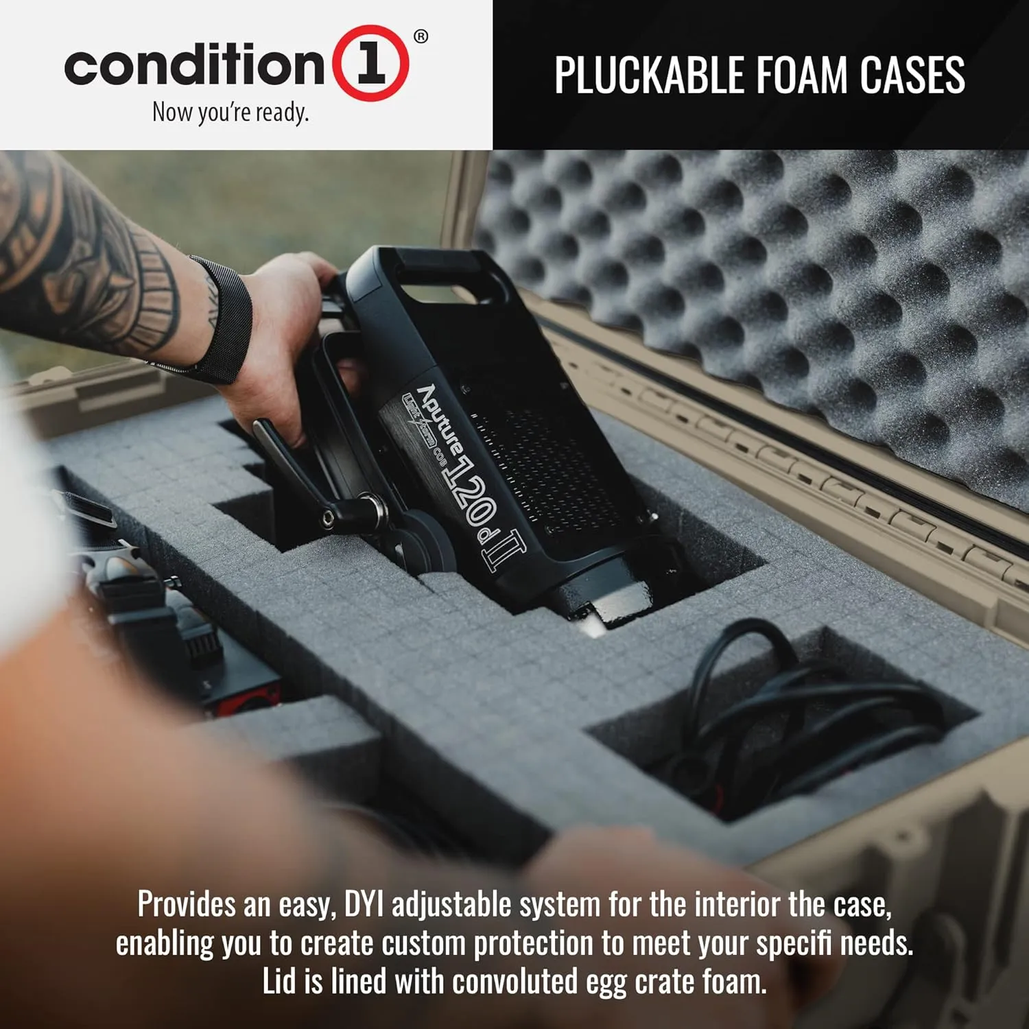 Condition 1 25" Large Heavy-Duty Protective Waterproof Hard, Case Model 024, Portable Storage Box with Customizable Foam, Camera, Tool, Hunting, Made in USA, 24.27"x19.40"x13.57" Tan