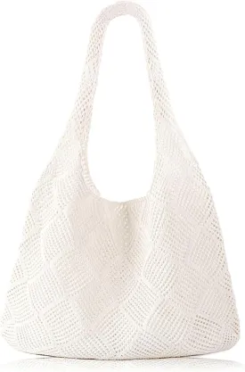 COOKOOKY Crochet Beach Tote bag Summer Beach Bag for Women Aesthetic Mesh Tote Bag Hippie Bag Knit Bag