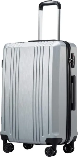 Coolife Luggage Suitcase PC ABS with TSA Lock Spinner Carry on Hardshell Lightweight 20in 24in 28in(sliver, S(20in_carry on))