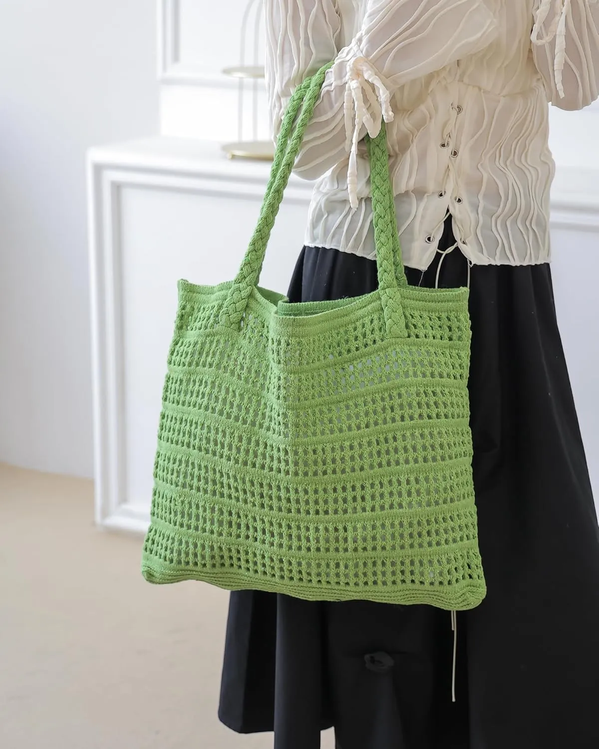 Crochet Bags for Women Summer Beach Tote Bag Large Capacity Shoulder Bag Aesthetic Hobo Bag Knit Bag Hippie Bag