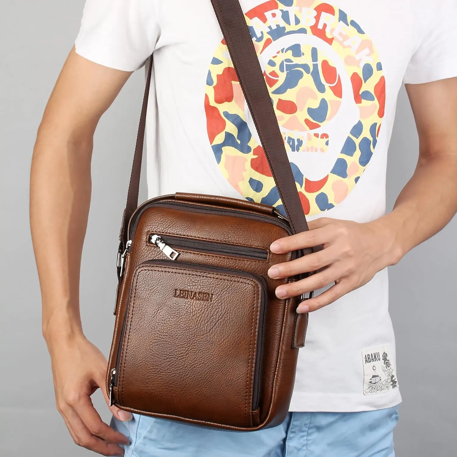 Crossbody Bag For Men Shoulder Bag Mens Purse Satchel Vintage Big Capacity Adjustable Straps Messenger Bag