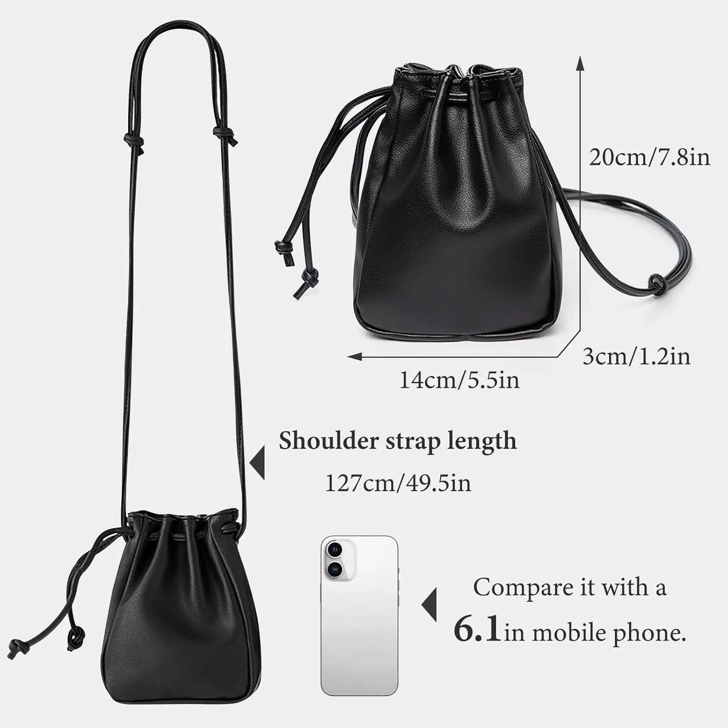 Crossbody Purse, PU Leather Mini Crossbody Bag Small Crossbody Bags for Women, Drawstring Mini Crossbody Purse