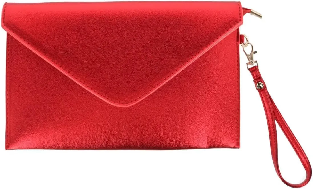 CTM Women's Glossy Metallic Envelope Wristlet Clutch Handbag