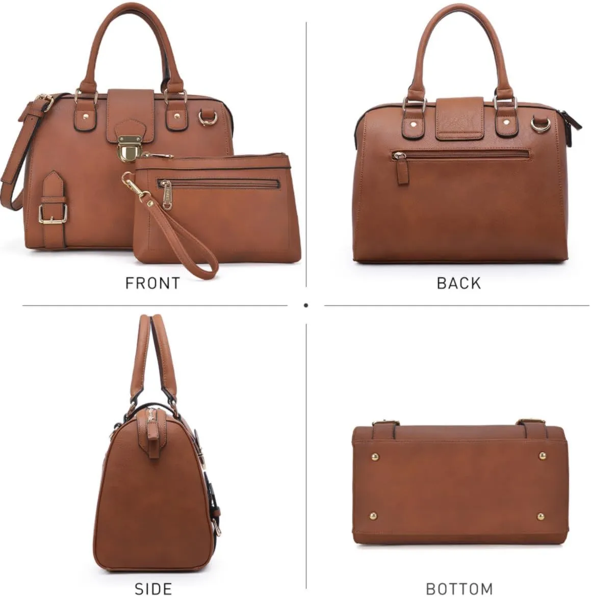 Dasein Women Barrel Handbags Fashion Satchel Bags Top Handle Shoulder Purses Vegan Leather Work Tote