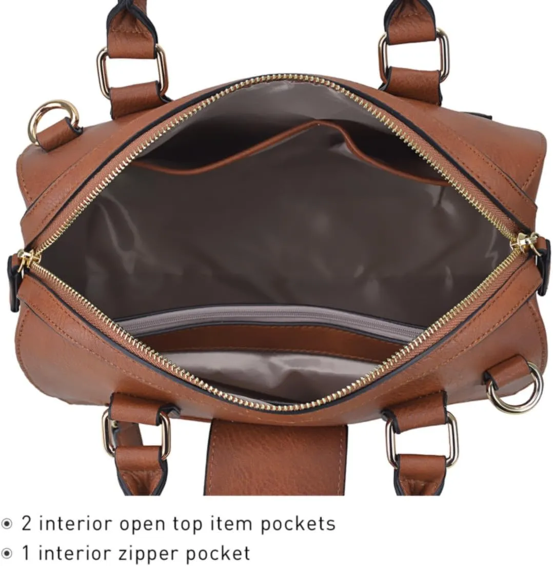 Dasein Women Barrel Handbags Fashion Satchel Bags Top Handle Shoulder Purses Vegan Leather Work Tote