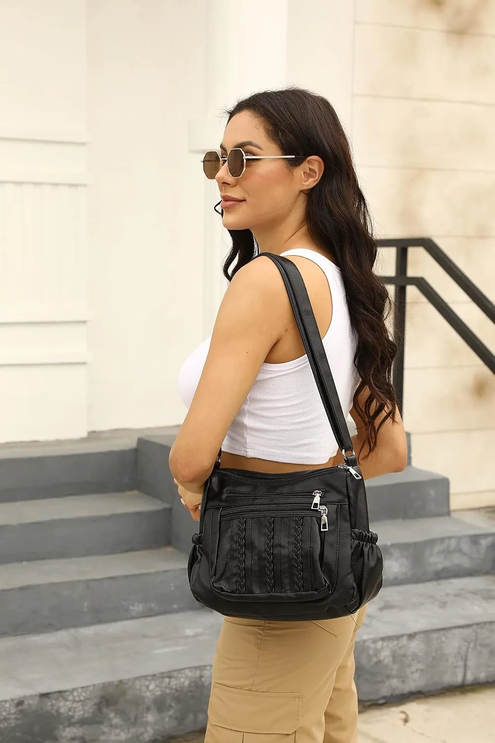 ELDA Purses for Women Pocketbooks Soft PU Leather Ladies Crossbody Purse Multi Pocket Shoulder Bag