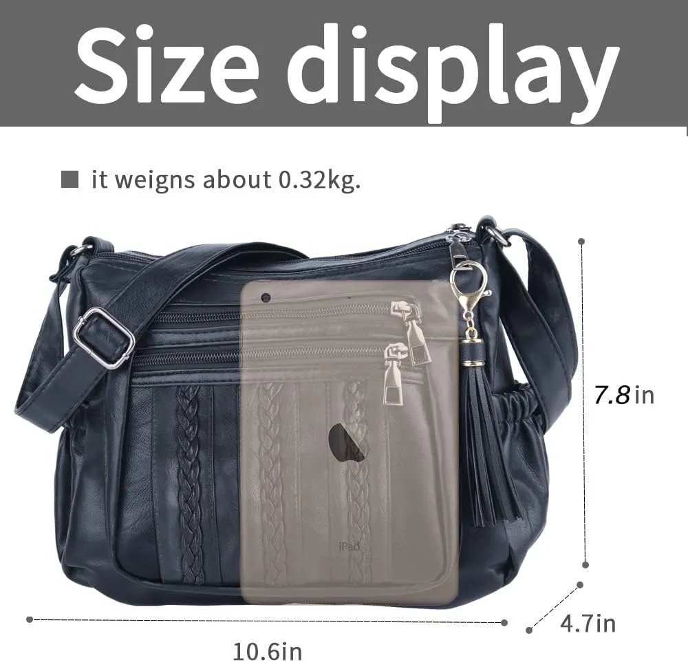 ELDA Purses for Women Pocketbooks Soft PU Leather Ladies Crossbody Purse Multi Pocket Shoulder Bag