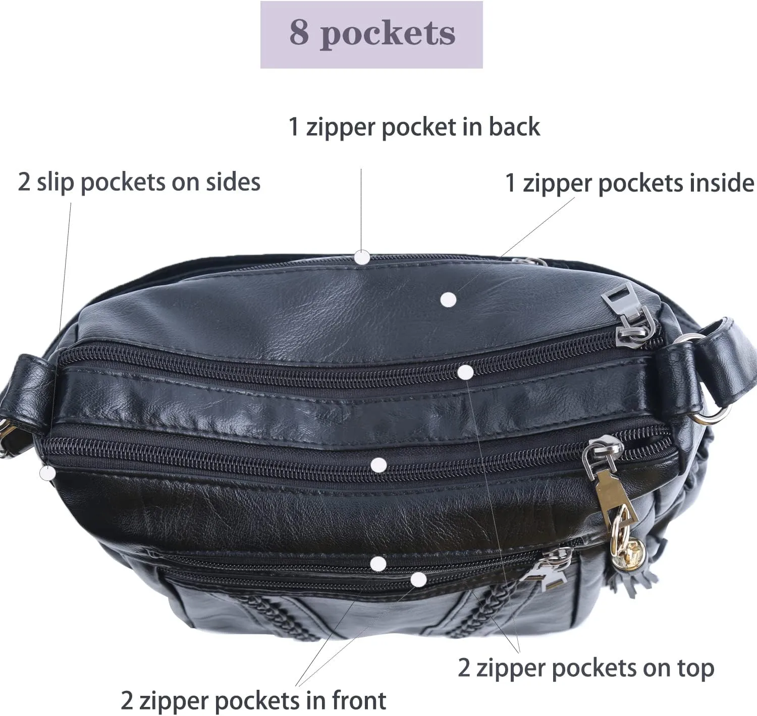 ELDA Purses for Women Pocketbooks Soft PU Leather Ladies Crossbody Purse Multi Pocket Shoulder Bag