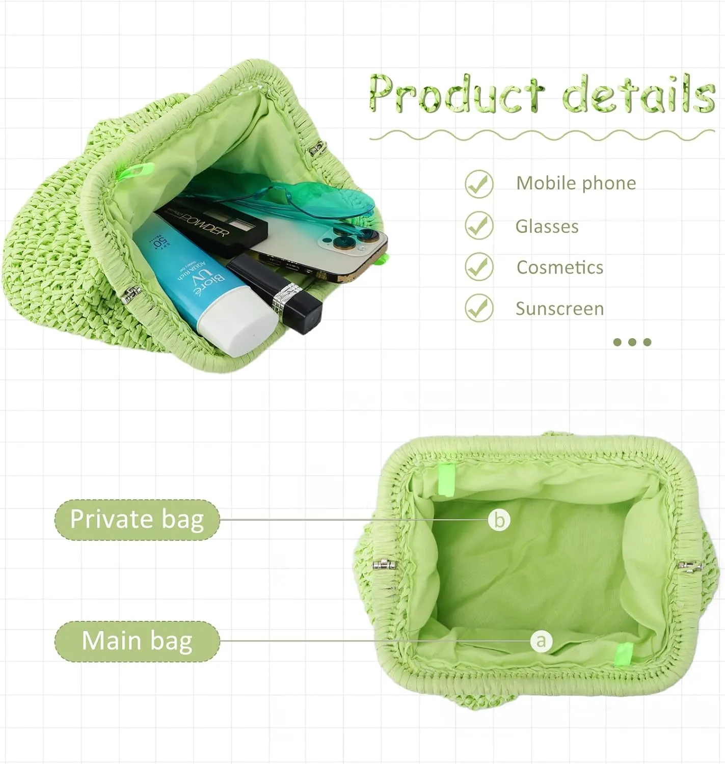 Emprier Straw Clutch Purse for Women Cloud Dumpling Pouch Straw Crossbody Shoulder Handbag Summer Beach Woven Bag