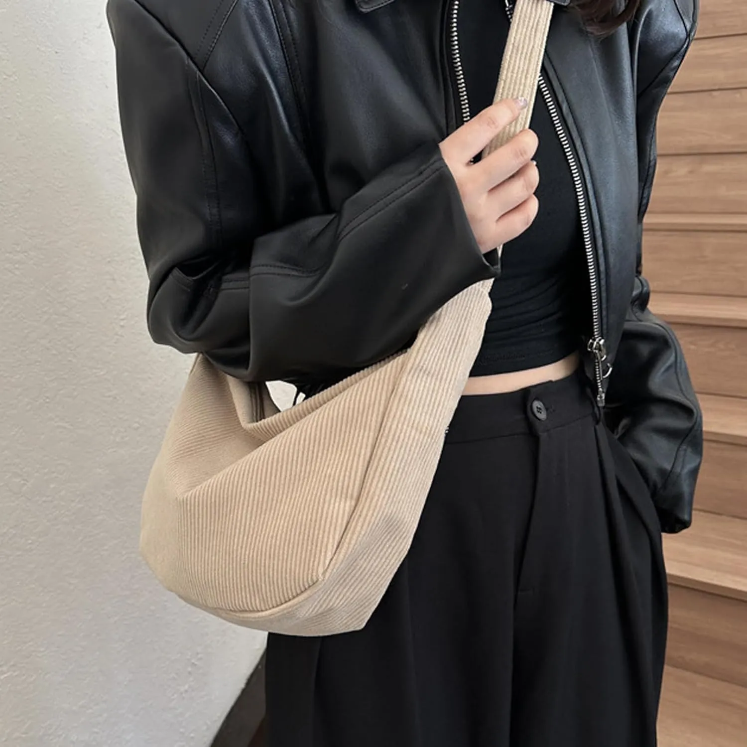 eYLun Women Corduroy Crossbody Bag Small Tote Bag Shoulder Handbag Adjustable Mini Crescent Bags
