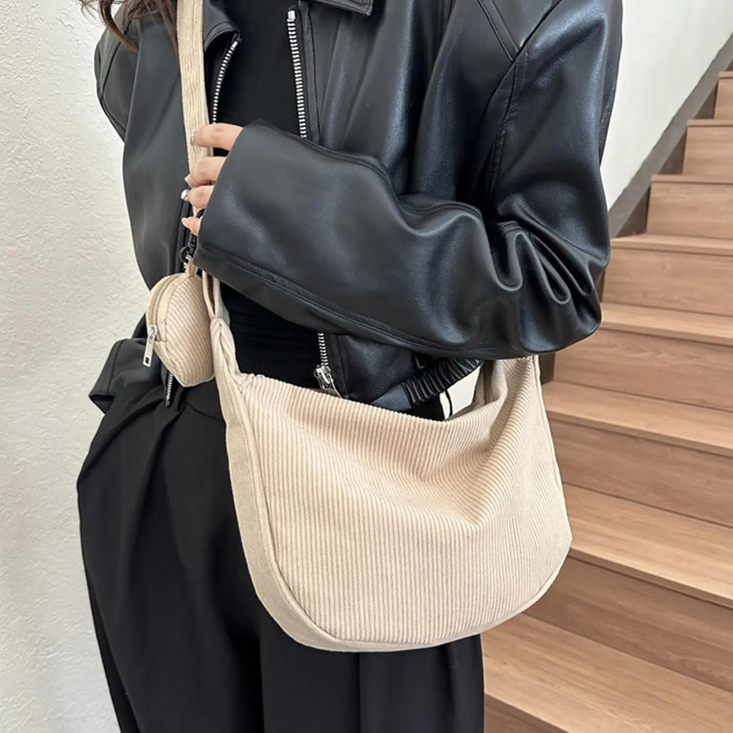 eYLun Women Corduroy Crossbody Bag Small Tote Bag Shoulder Handbag Adjustable Mini Crescent Bags