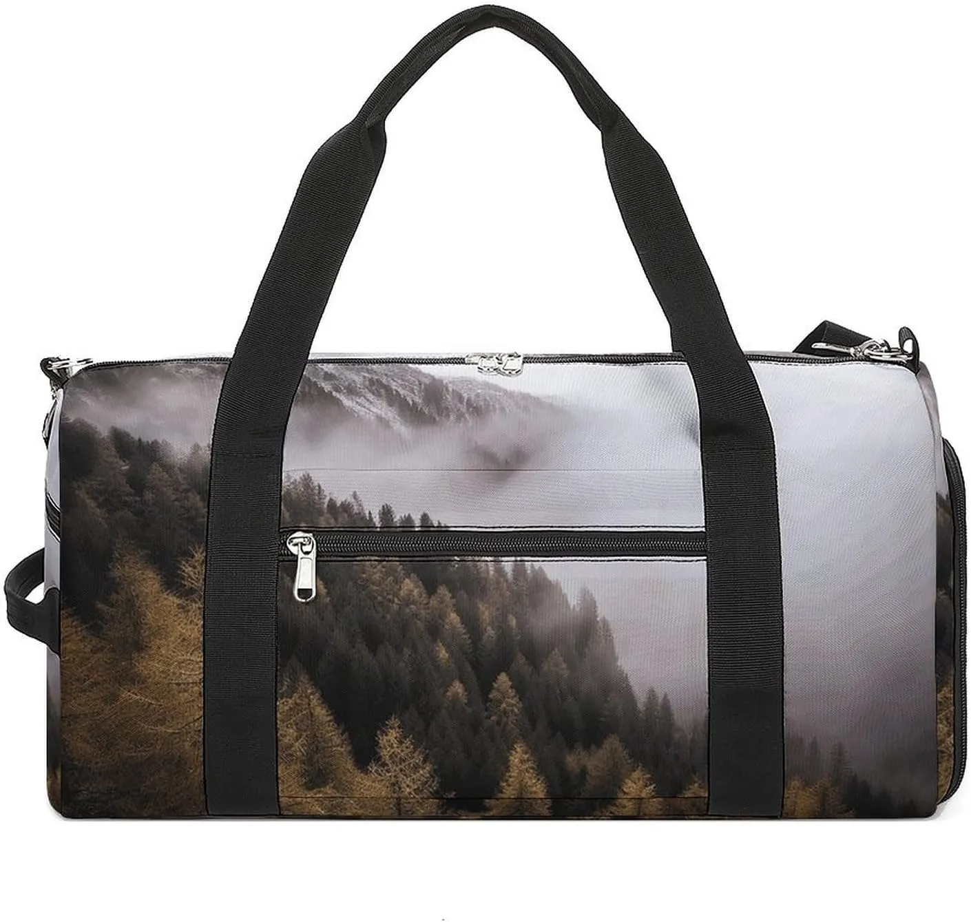 Fitness Bag, Trees And Mountain by Fog Print Reusable Gym Bag Sports Travel Fitness Bag Essentials Gym Bag with Shoe Compartment