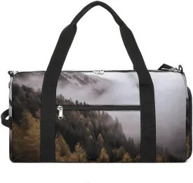 Fitness Bag, Trees And Mountain by Fog Print Reusable Gym Bag Sports Travel Fitness Bag Essentials Gym Bag with Shoe Compartment