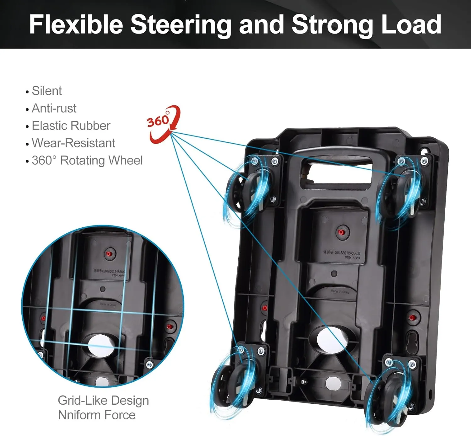 Folding Hand Truck, Lightweight Hand Truck Dolly Foldable,Luggage cart with 4 Rotate Wheels, Utility Cart with Adjustable Handle,Collapsible Dolly for Moving Travel Shopping Airport Office