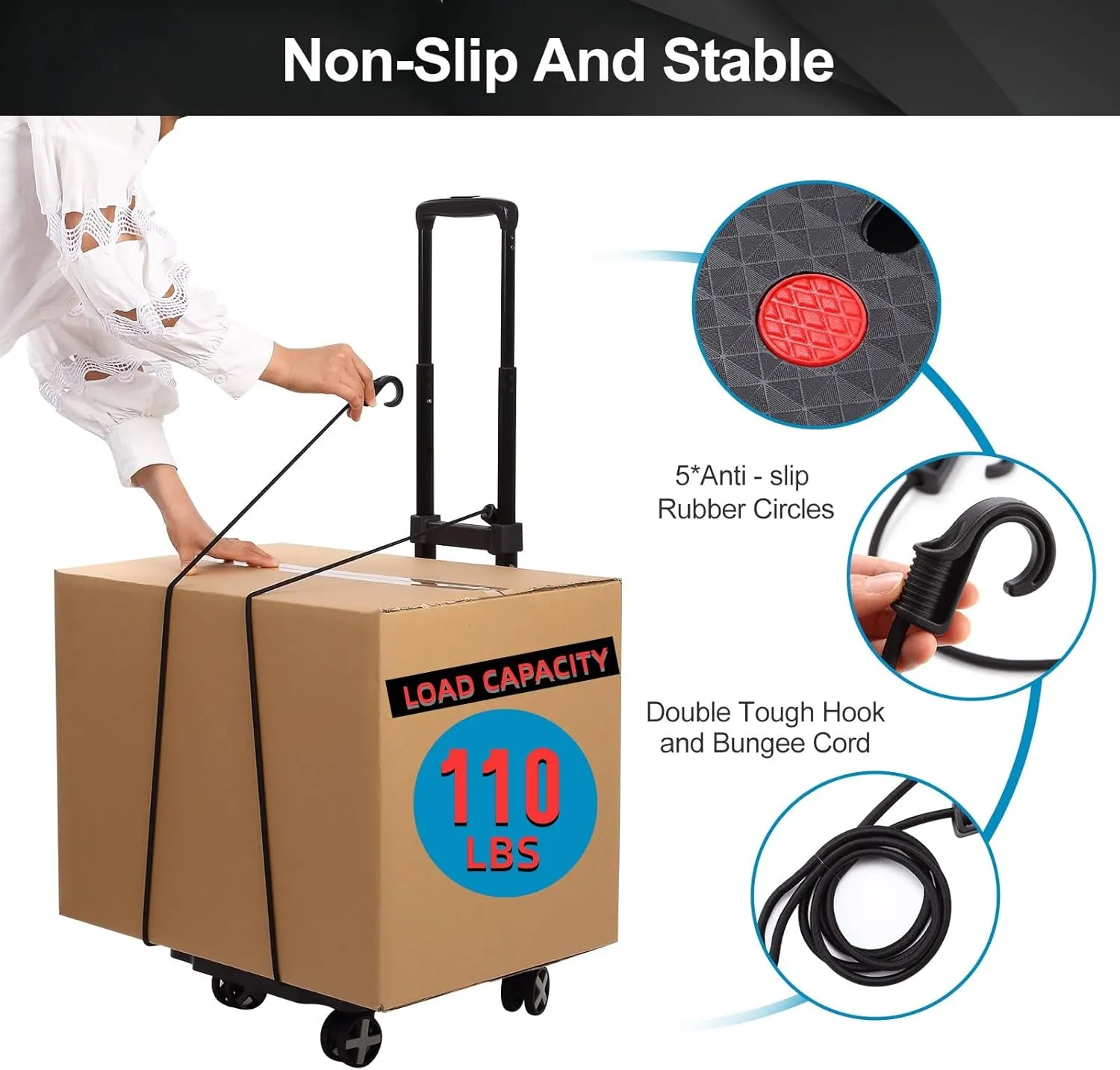 Folding Hand Truck, Lightweight Hand Truck Dolly Foldable,Luggage cart with 4 Rotate Wheels, Utility Cart with Adjustable Handle,Collapsible Dolly for Moving Travel Shopping Airport Office