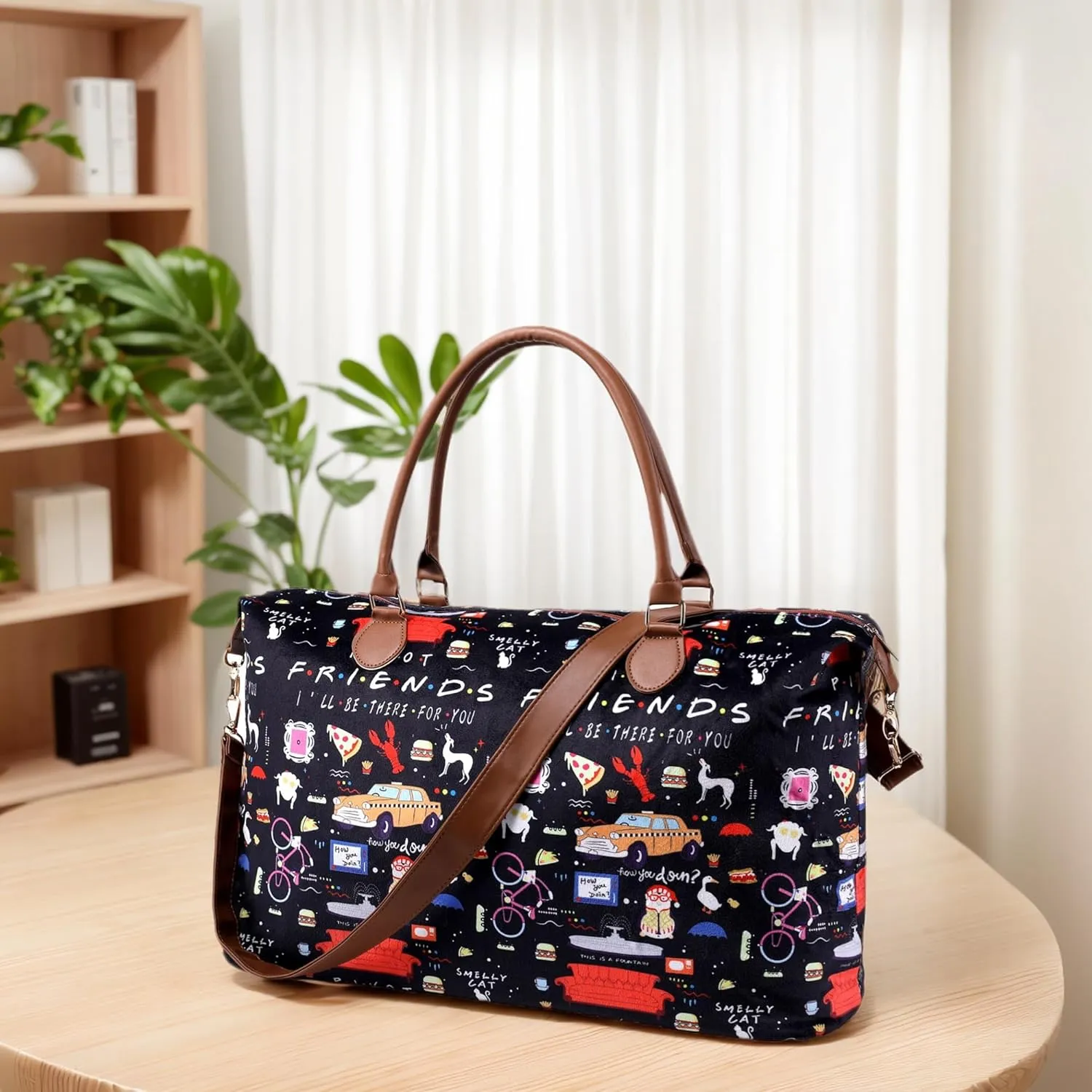 Friends TV Show Weekender Bags Extra Large, Stylish Travel Duffle Bag Waterproof, Surface Waterproof Weekend Bag, Lightweight Overnight Hospital Bags Western Gifts for Women with Shoulder Straps