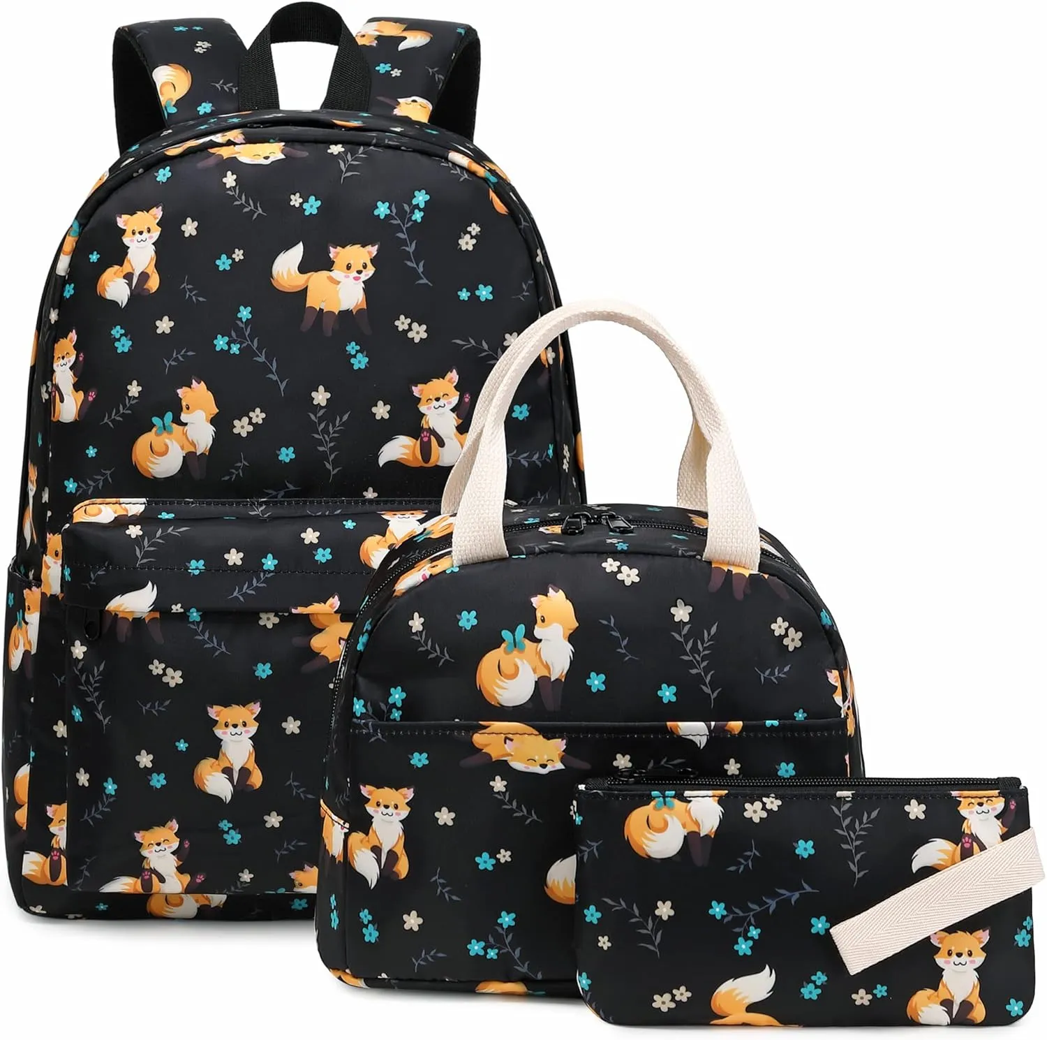Girls School Backpacks for Kids Teens, 3-in-1 School Bag Bookbags Set with Lunch Bag Pencil Case