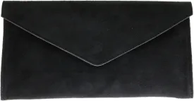 Girly Handbags Womens Italian Suede Leather Envelope Clutch Large Bblack, Bblack, W 30, H 17, D 2 cm (W 12, H 7, D 1 inches)
