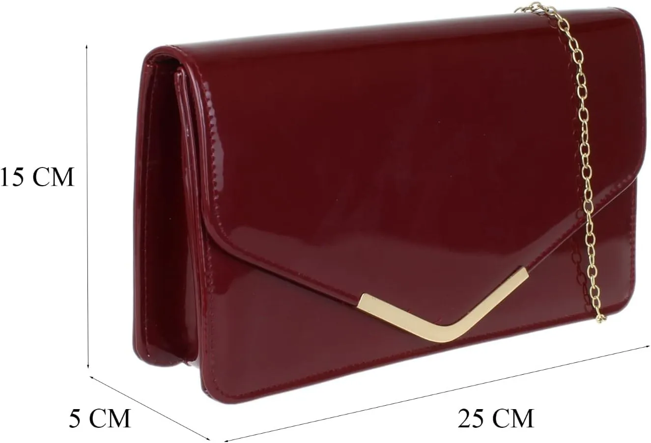 Girly HandBags Womens Patent Faux Leather Envelope Clutch Bag Shoulder Bag Party