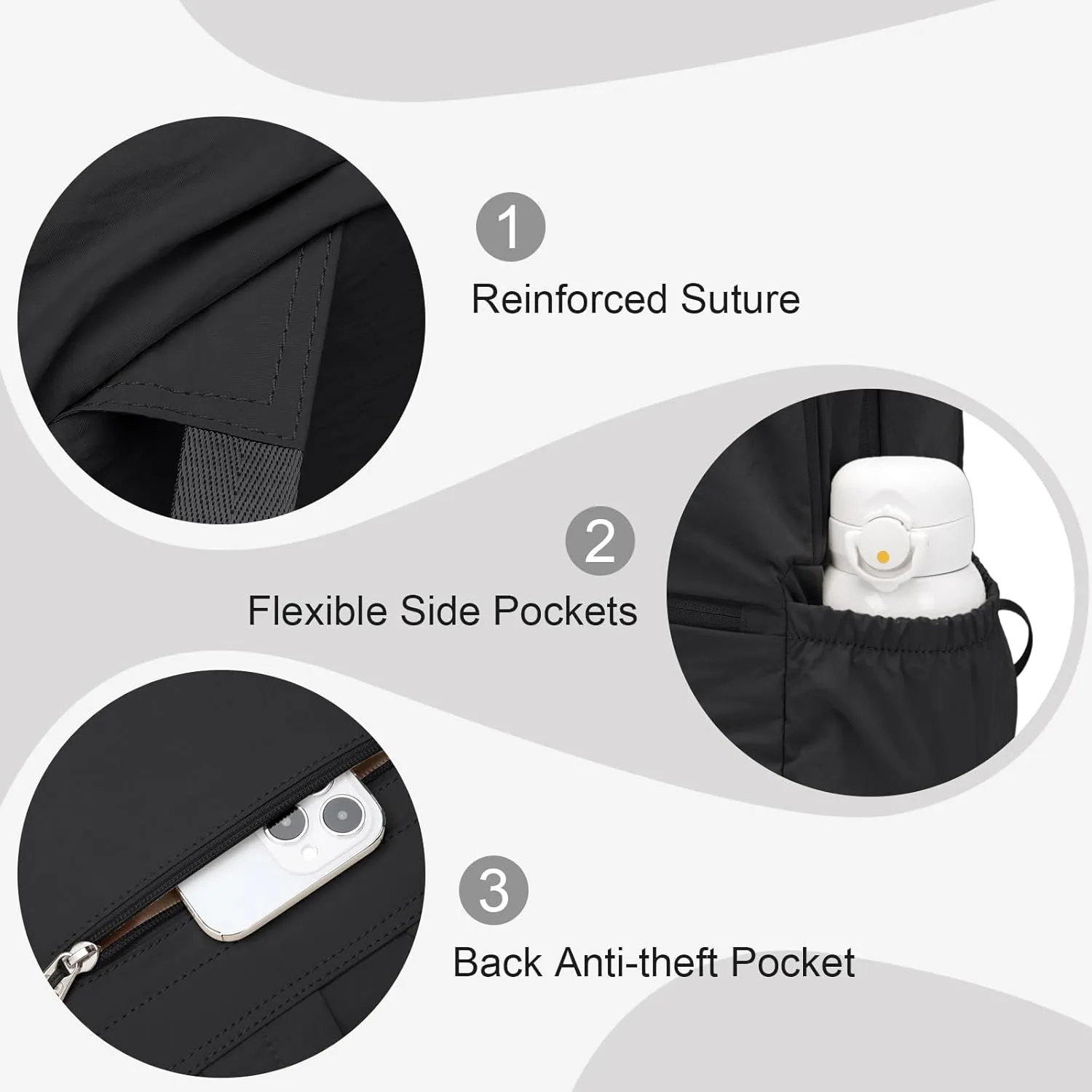 GOLF SUPAGS 13L Mini Backpack Lightweight Nylon Daypack for Women, Small City Pack, Versatile Ladies Backpack for Shopping & Travel, Black