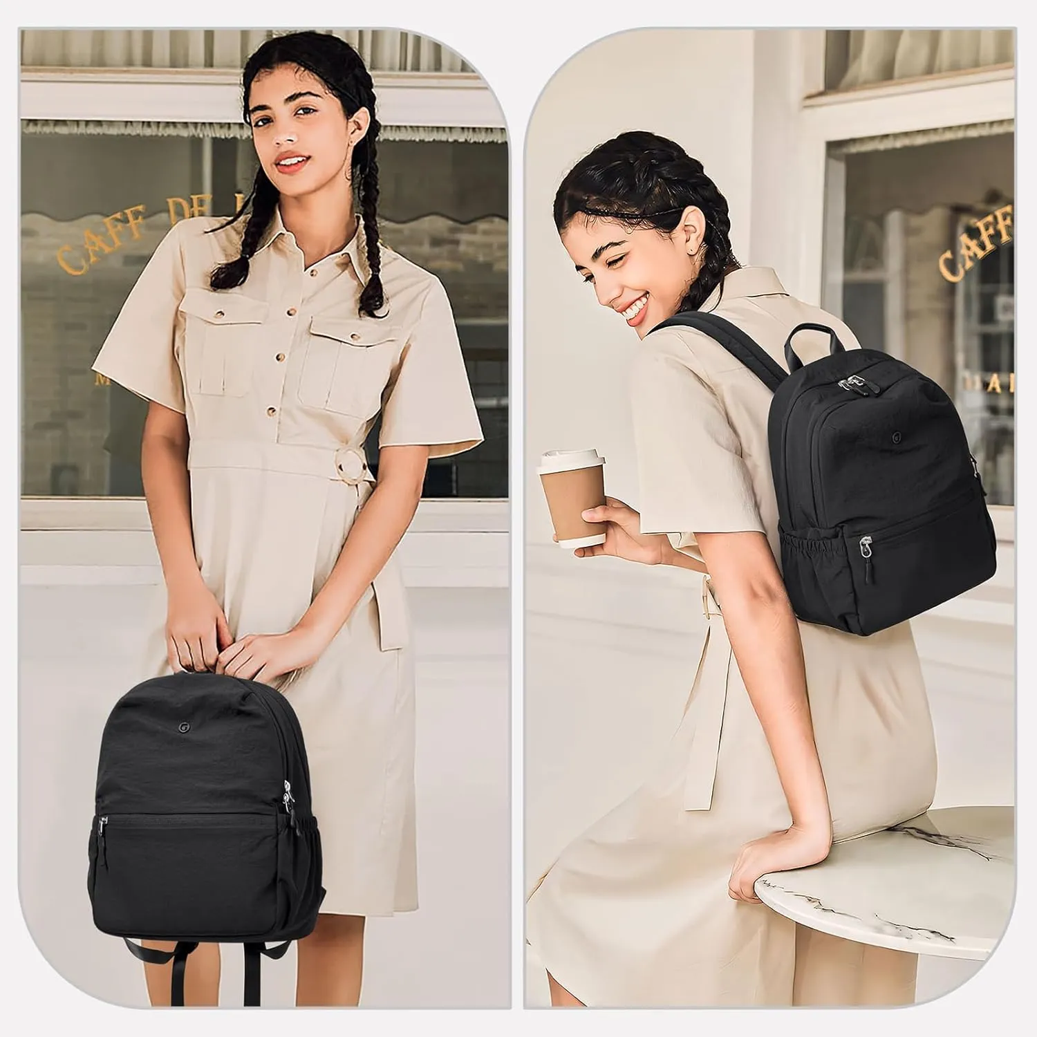 GOLF SUPAGS 13L Mini Backpack Lightweight Nylon Daypack for Women, Small City Pack, Versatile Ladies Backpack for Shopping & Travel, Black