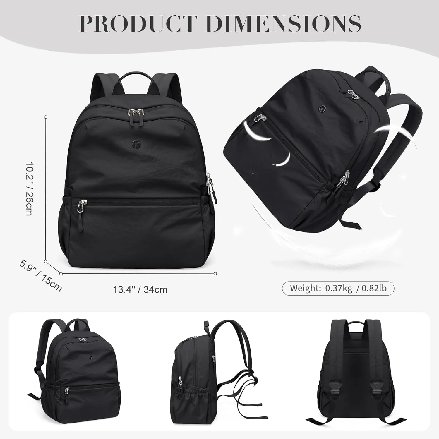 GOLF SUPAGS 13L Mini Backpack Lightweight Nylon Daypack for Women, Small City Pack, Versatile Ladies Backpack for Shopping & Travel, Black