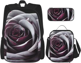 Gothic Rose Flower Print Pencil Case Lightweight Casual Fashion Backpack Lunch Bag Large Capacity Travel Bag