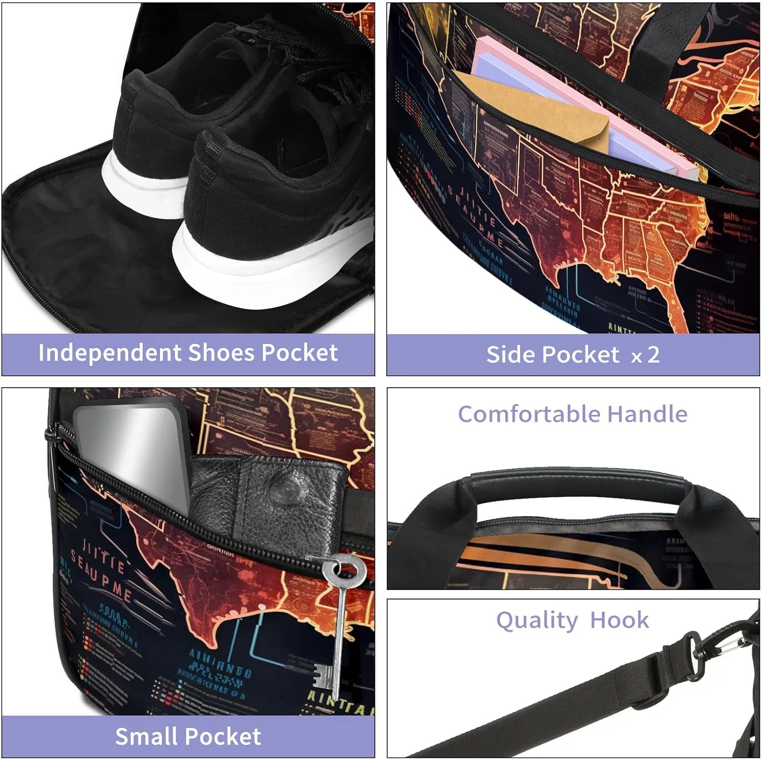 Gym Bag for Women Men, Yoga Bag with Shoe Pocket, Travel Duffel Tote Bag for Plane, Workout, Swimming, Weekend Overnight Bag Carry on Bag Hospital Holdalls, America Map - 43