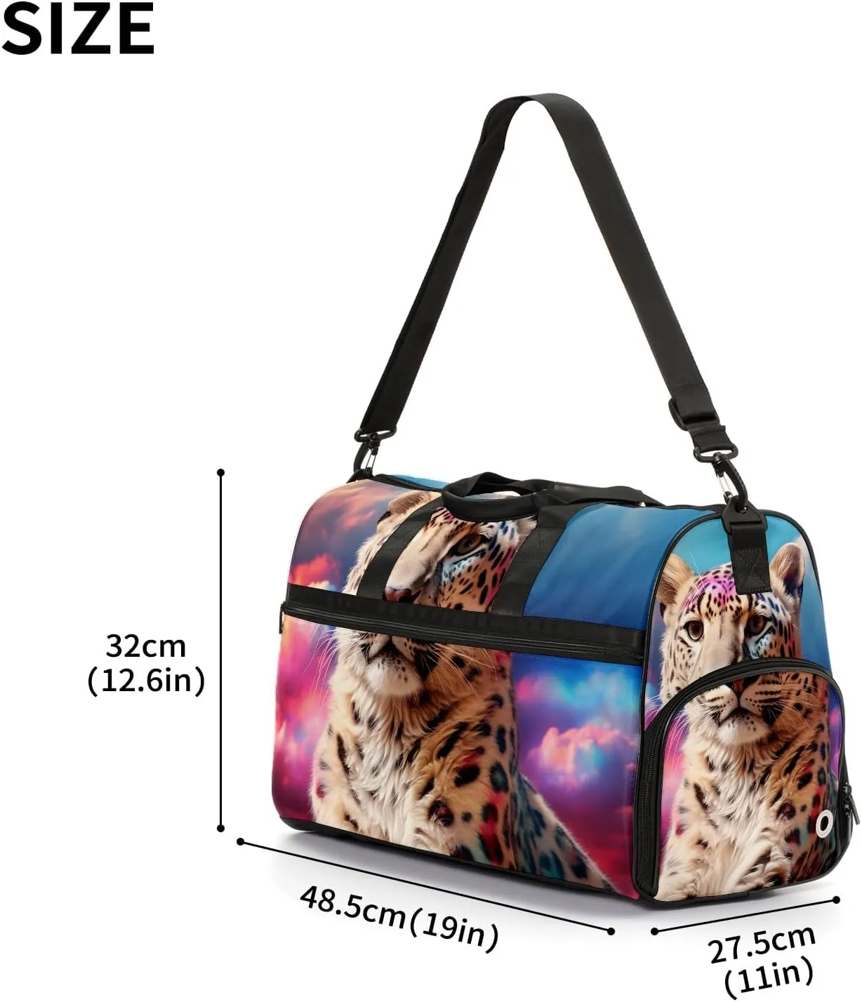 Gym Bag Women's Sports Yoga Bag - Fits up to 13.3" Laptop   Shoe Compartment, Overnight Weekender Bag Travel Bag, Dance Bag, Cheetah Cloud Rainbow - 1