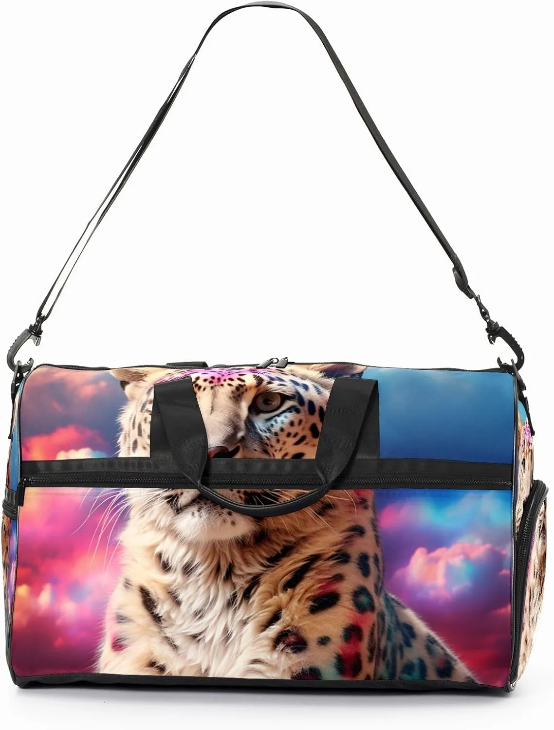 Gym Bag Women's Sports Yoga Bag - Fits up to 13.3" Laptop   Shoe Compartment, Overnight Weekender Bag Travel Bag, Dance Bag, Cheetah Cloud Rainbow - 1