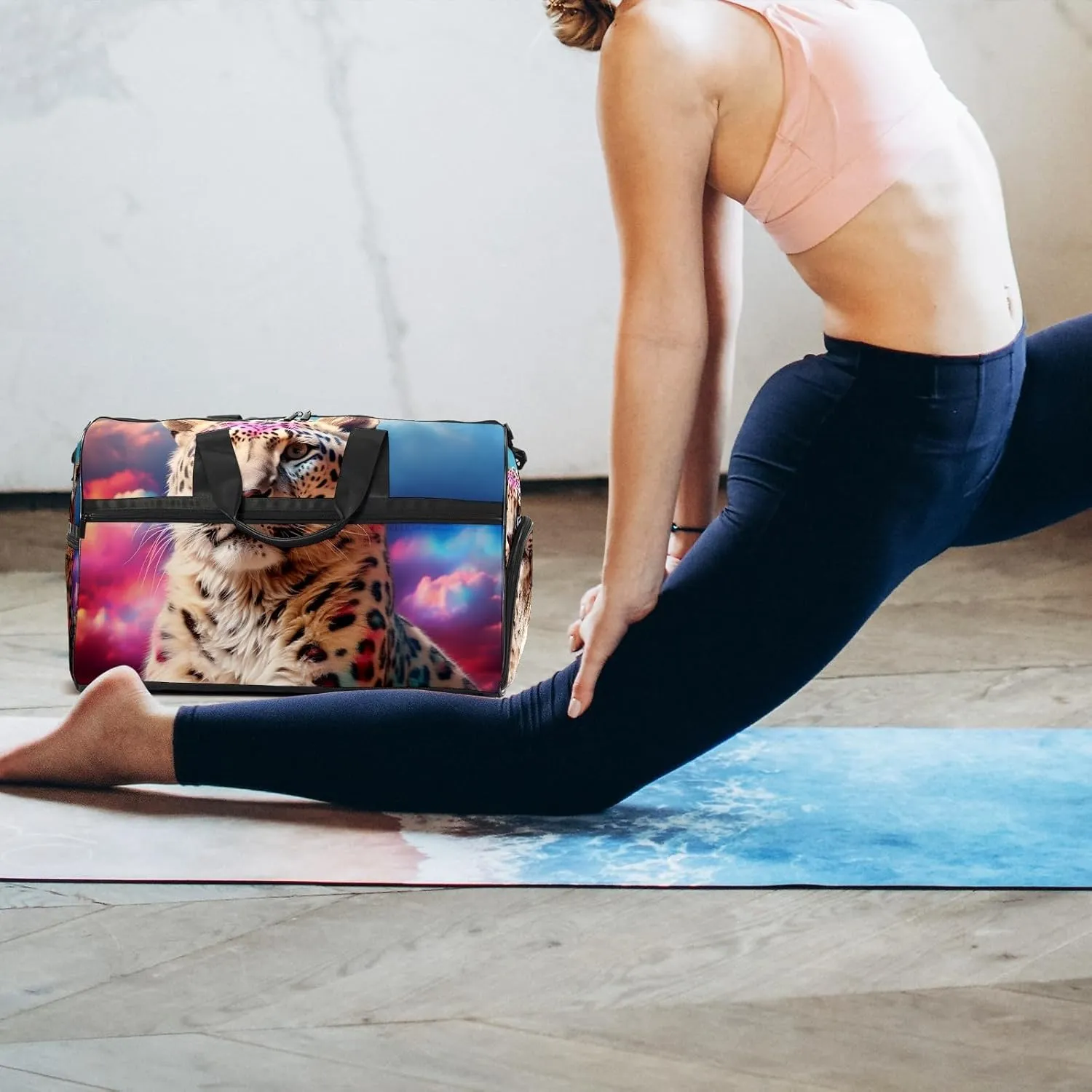 Gym Bag Women's Sports Yoga Bag - Fits up to 13.3" Laptop   Shoe Compartment, Overnight Weekender Bag Travel Bag, Dance Bag, Cheetah Cloud Rainbow - 1