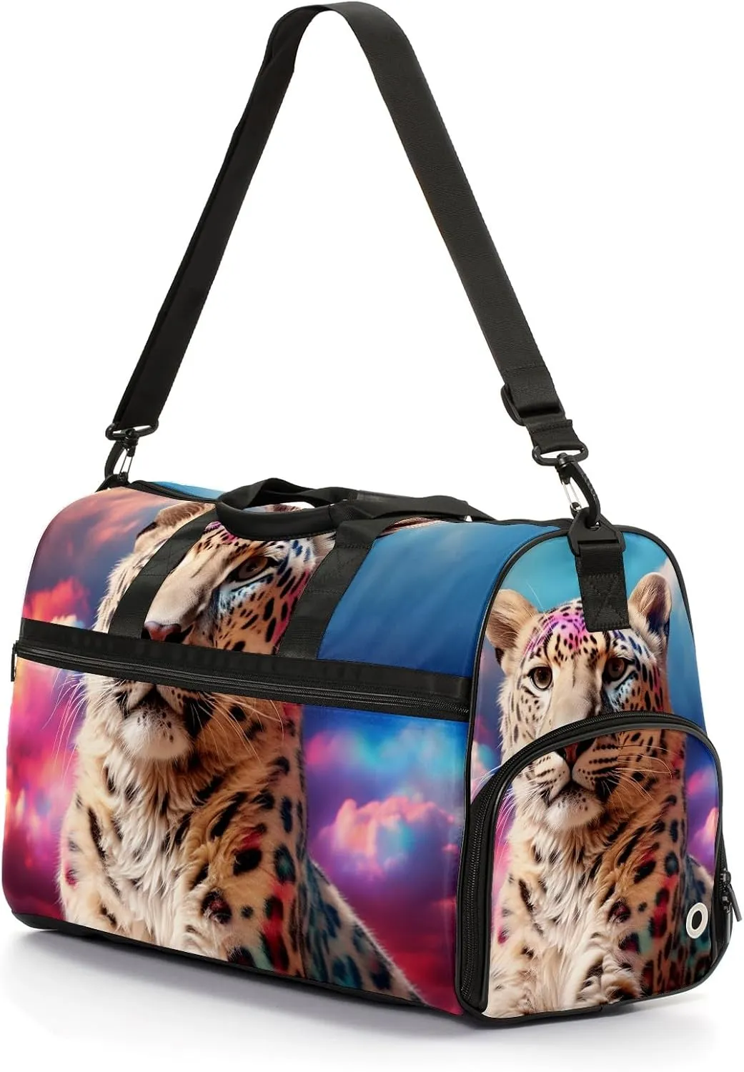 Gym Bag Women's Sports Yoga Bag - Fits up to 13.3" Laptop   Shoe Compartment, Overnight Weekender Bag Travel Bag, Dance Bag, Cheetah Cloud Rainbow - 1
