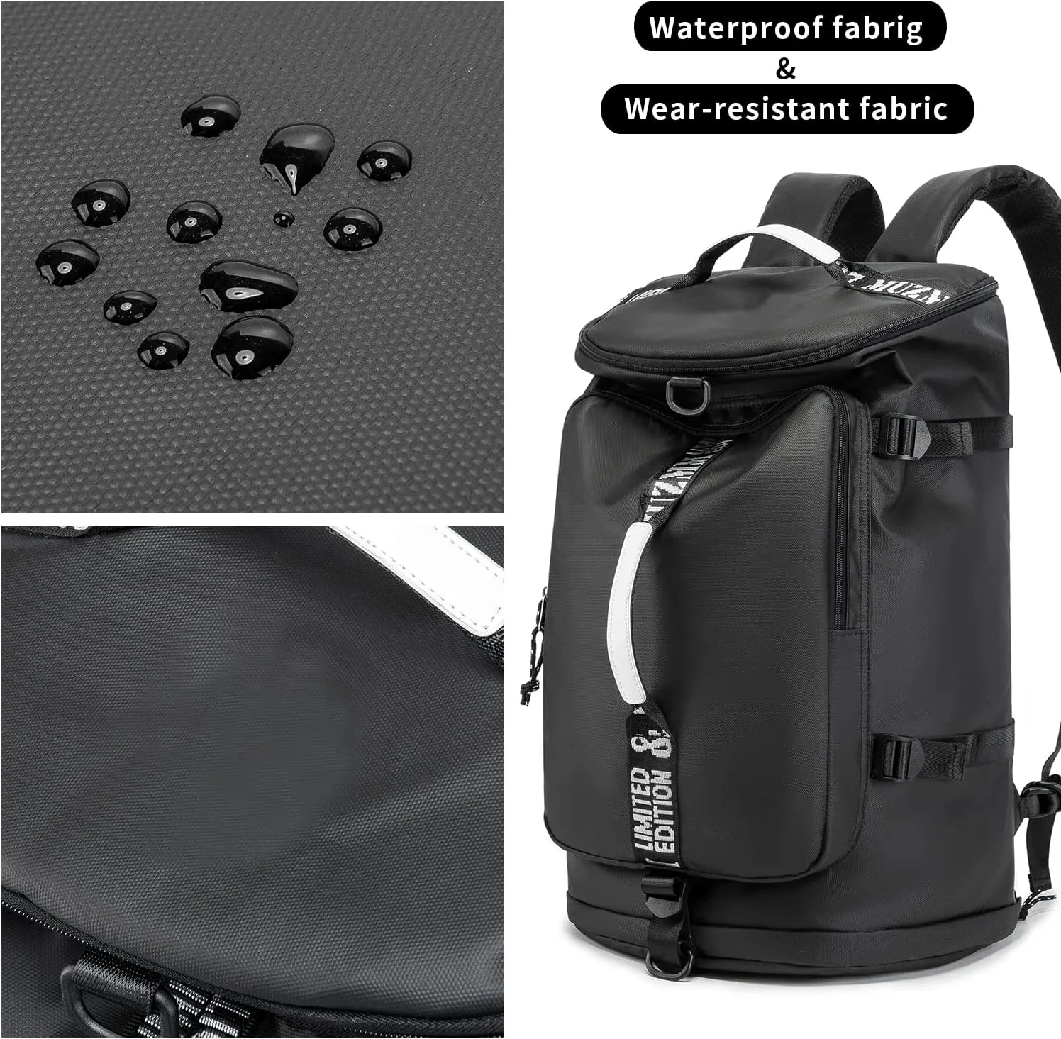 Gym Duffle Bag Waterproof black Laptop Backpack Suitable for Hiking, Fishing, Travel 40L Large Capacity Trendy Cool Lightweight Backpack for Men and Women (Black)