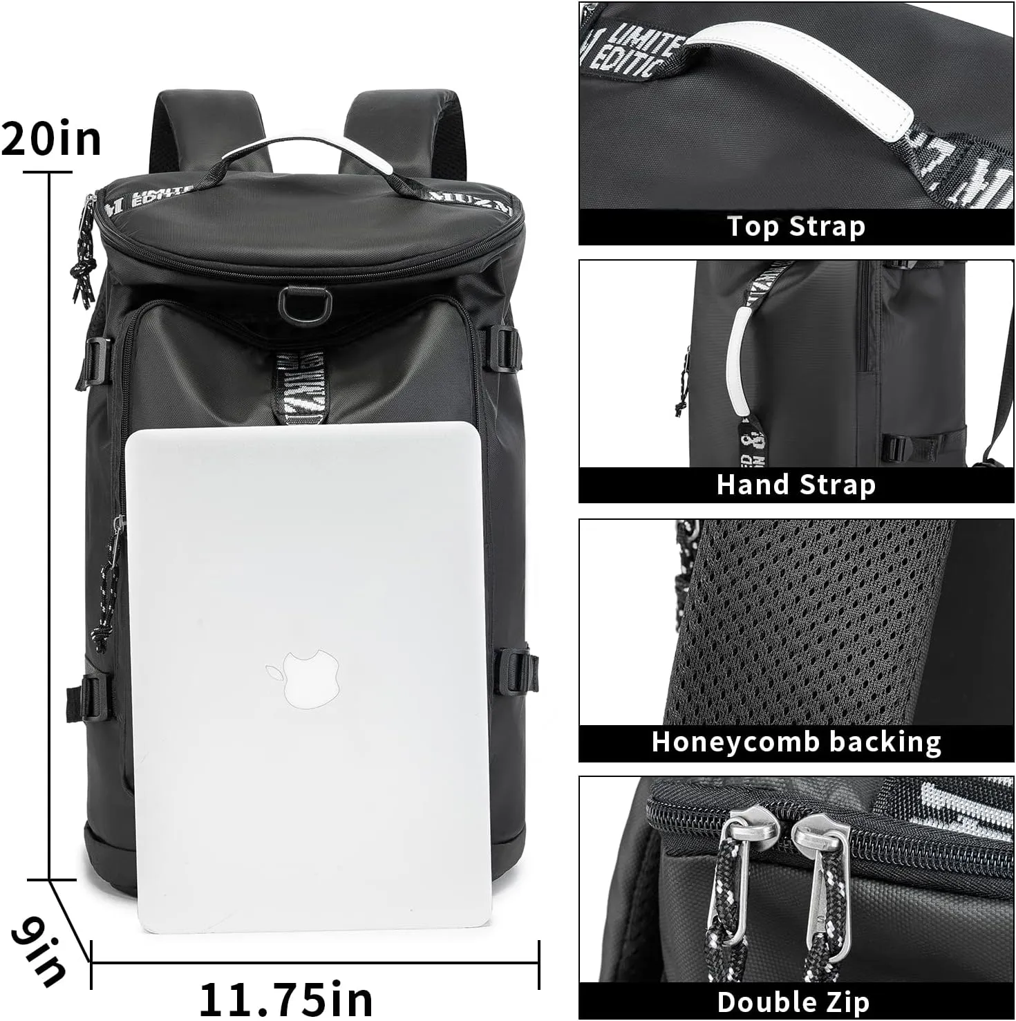 Gym Duffle Bag Waterproof black Laptop Backpack Suitable for Hiking, Fishing, Travel 40L Large Capacity Trendy Cool Lightweight Backpack for Men and Women (Black)