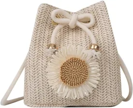Hand-woven Bag for Women Travel Bag Drawstring Crossbody Bag Shoulder Bag Casual Straw Bucket Bag