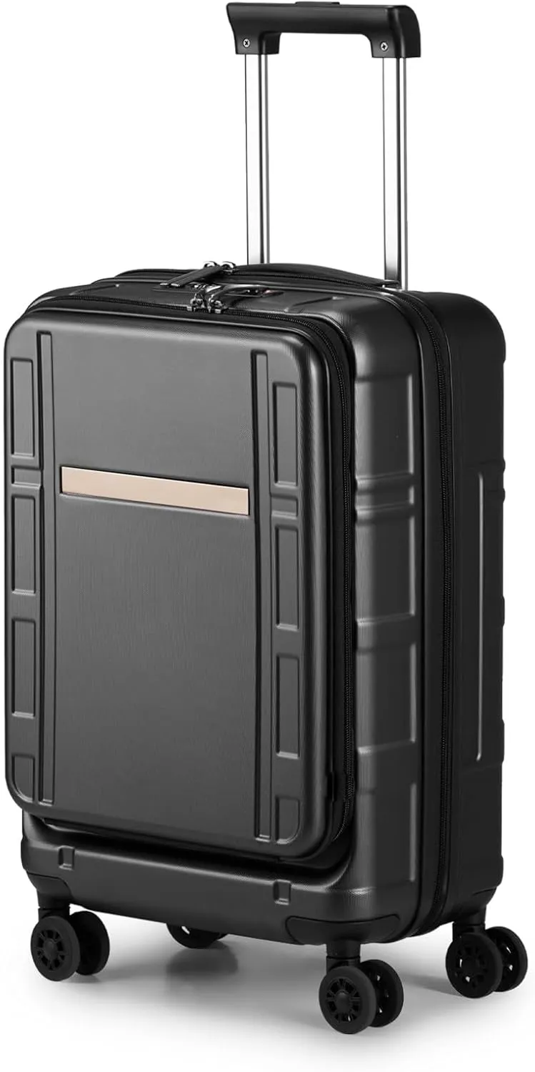 Hardside Carry on Luggage with Front Compartment, ABS PC Carry on Suitcase 22x14x9 Airline Approved, Rolling Lightweight Suitcase with Wheels & TSA Lock for Business Travel - Black, 20In