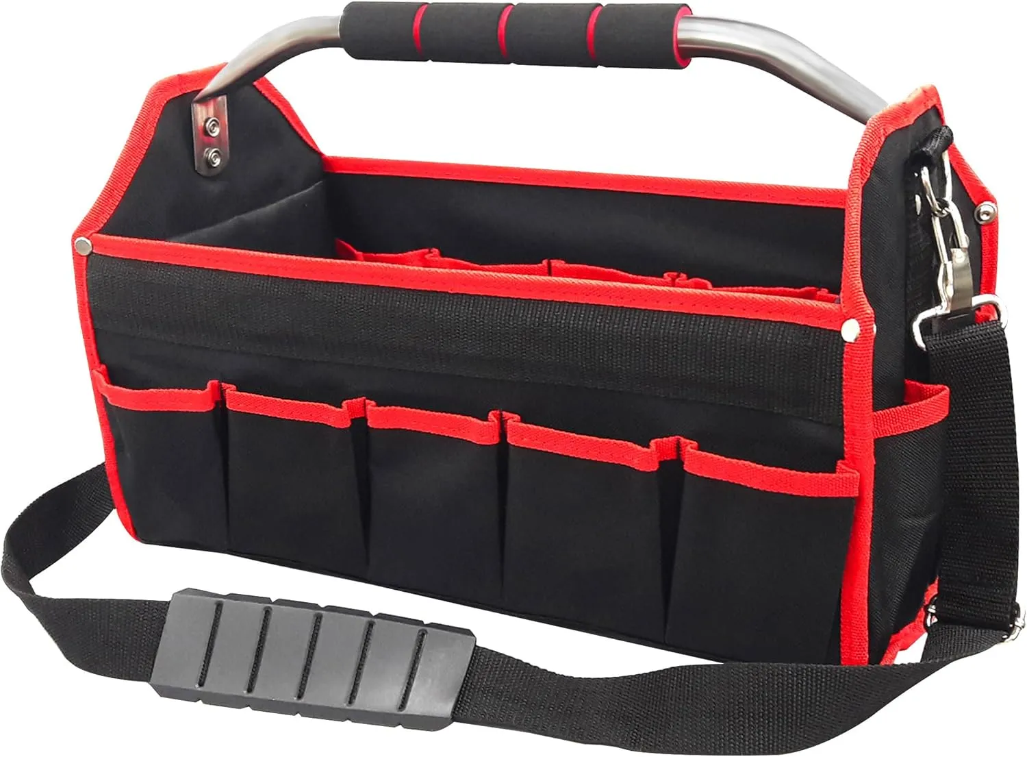 HAUTMEC 16 Inch Tool Bag, Foldable Tool Tote, Portable Open Top Tool Bag, Pro Electrician Tool Bag with Adjustable Shoulder Strap and 16-Pockets600D Water-Resistant and Wear-Resistant, TB0002