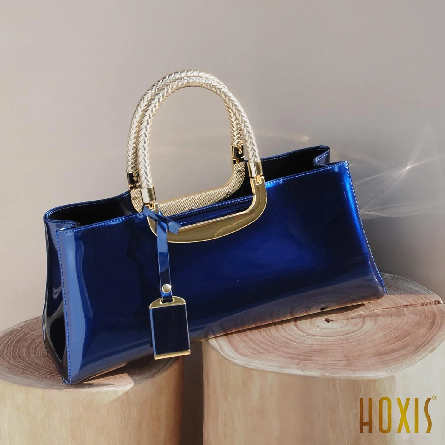 HOXIS Glossy Faux Patent Leather Structured Shoulder Handbag Women Evening Party Satchel