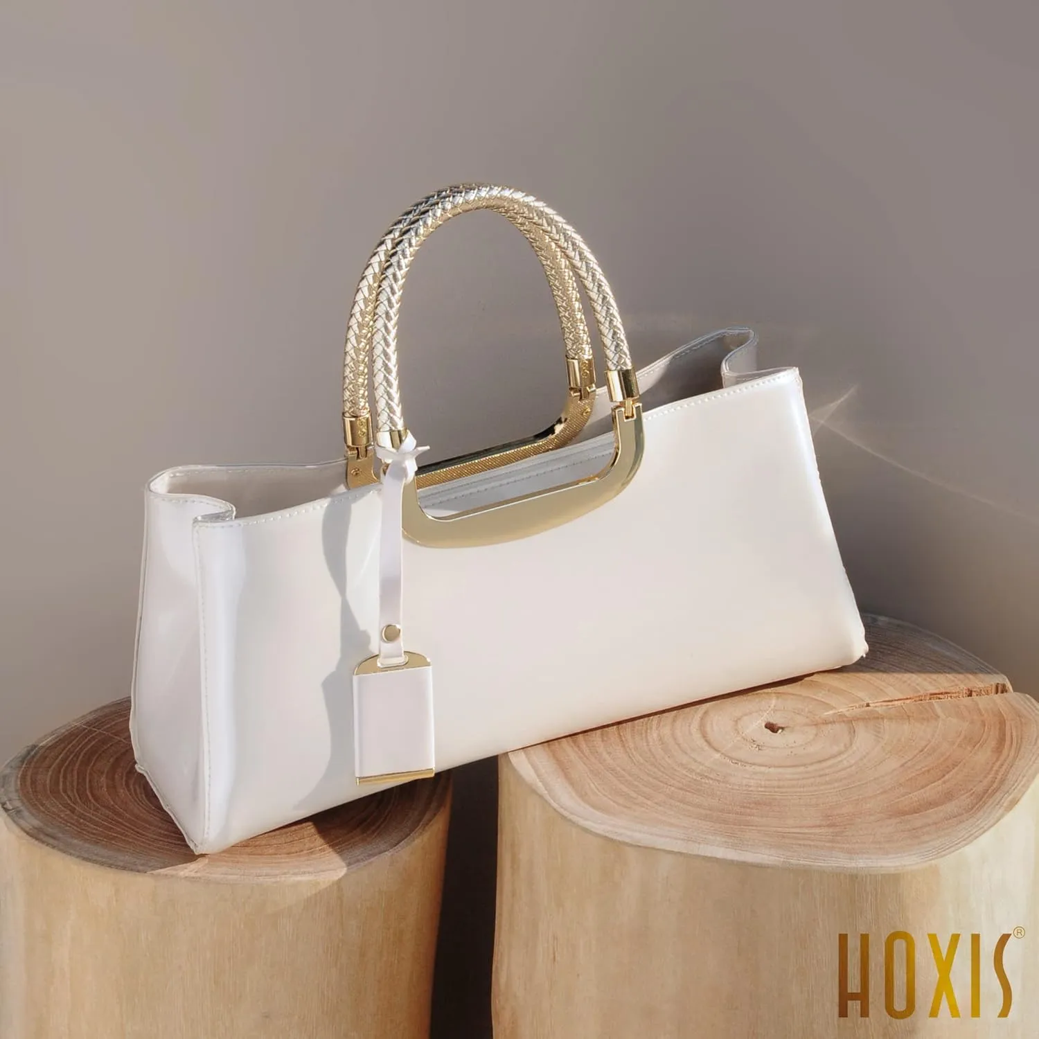 HOXIS Glossy Faux Patent Leather Structured Shoulder Handbag Women Evening Party Satchel