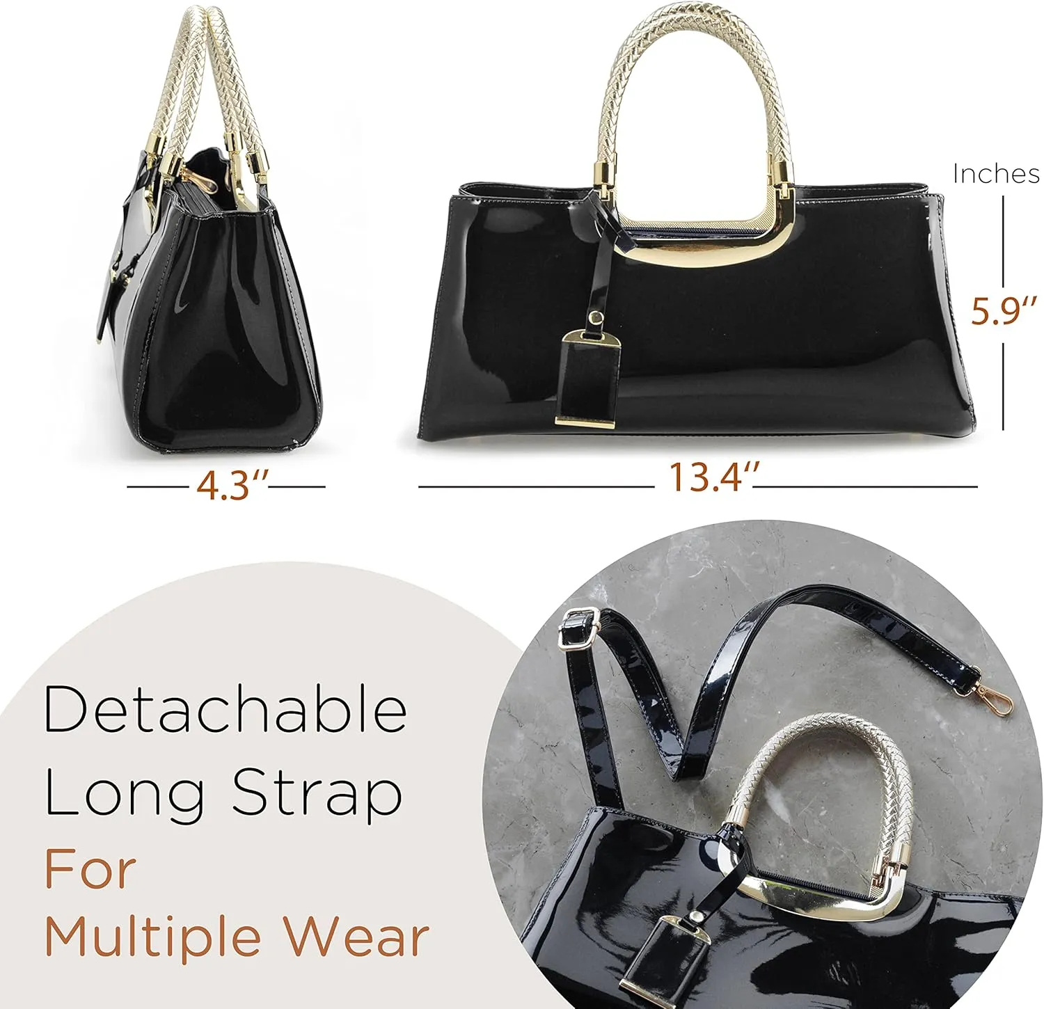 HOXIS Glossy Faux Patent Leather Structured Shoulder Handbag Women Evening Party Satchel